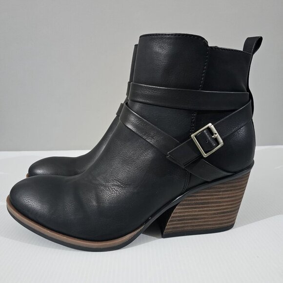 NEW Korks Kork Ease Heidi Ankle Bootie Womens 9.5 Black Chunky Heel Buckle Strap - Picture 1 of 13